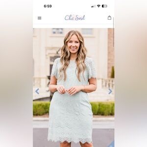 Chic Soul Scalloped Lace Mini Dress in Light Sage